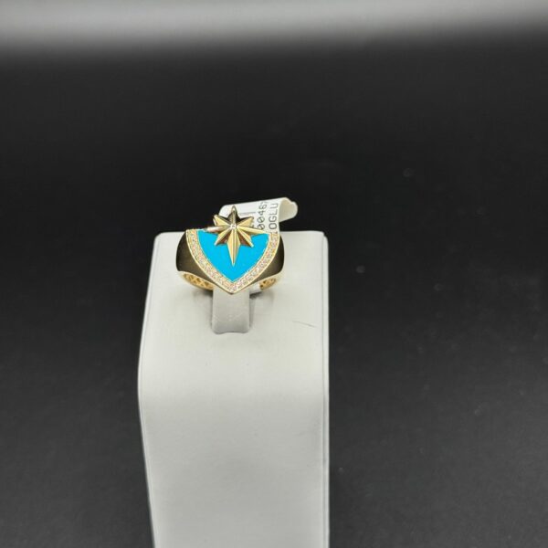 14 Ayar Özel Mavi Desenli Yüzük