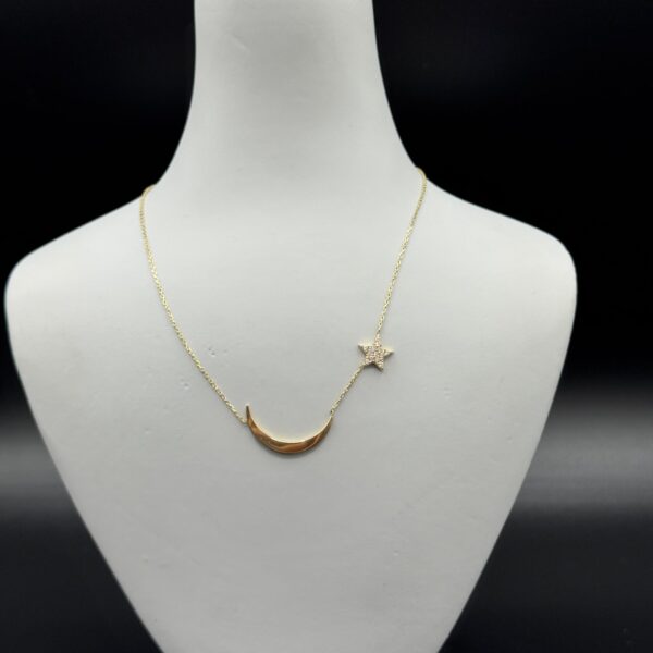 Ay ve Yıldız Desenli 14 Ayar Altın Kolye