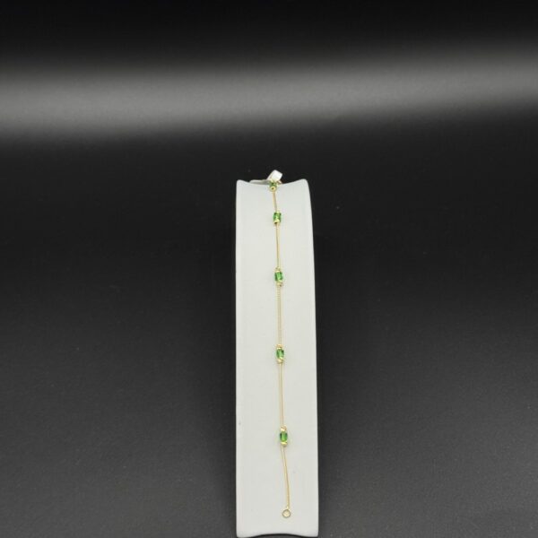 Yeşil Taş Desenli Bileklik 14 Ayar Altın